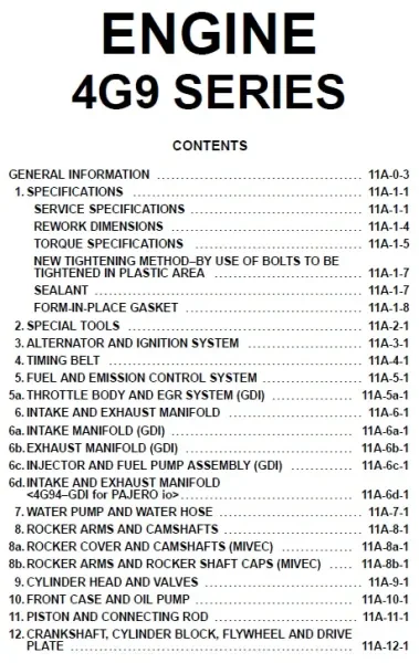 Mitsubishi Manual de mecánica Mitsubishi 4A90, 4A91, 4A92
